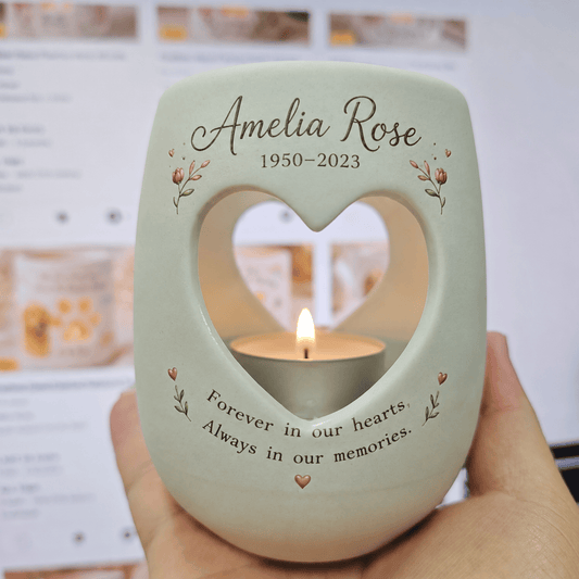 Hand-Painted Ceramic Memorial Candle Holder, Personalized Remembrance Gift