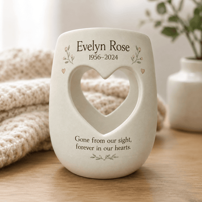 Personalized Memorial Candle Holder – Custom Name and Dates Ceramic Remembrance Gift