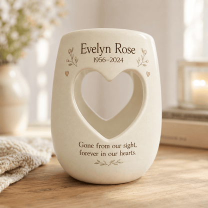 Personalized Memorial Candle Holder – Custom Name and Dates Ceramic Remembrance Gift