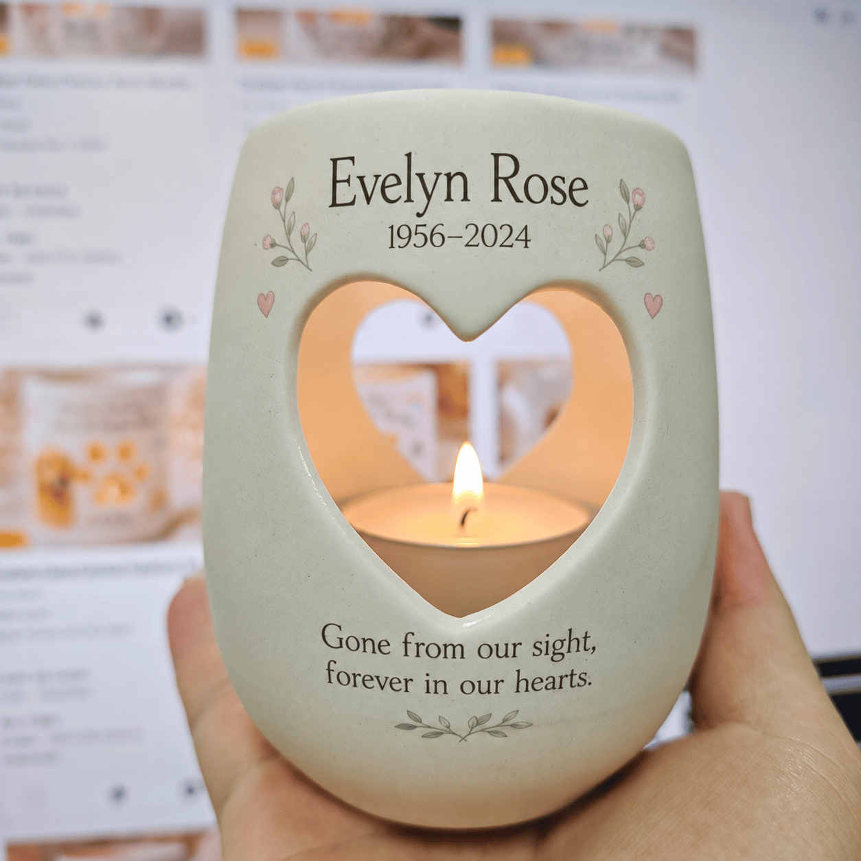 Personalized Memorial Candle Holder – Custom Name and Dates Ceramic Remembrance Gift