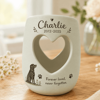 Personalized Dog Memorial Candle Holder – Custom Name and Dates Ceramic Pet Remembrance Gift