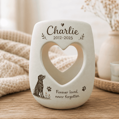 Personalized Dog Memorial Candle Holder – Custom Name and Dates Ceramic Pet Remembrance Gift