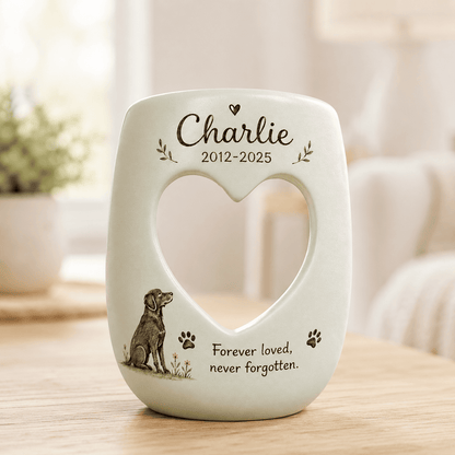 Personalized Dog Memorial Candle Holder – Custom Name and Dates Ceramic Pet Remembrance Gift