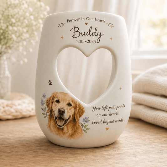 Personalized Dog Memorial Candle Holder – Custom Pet Portrait Ceramic Remembrance Gift