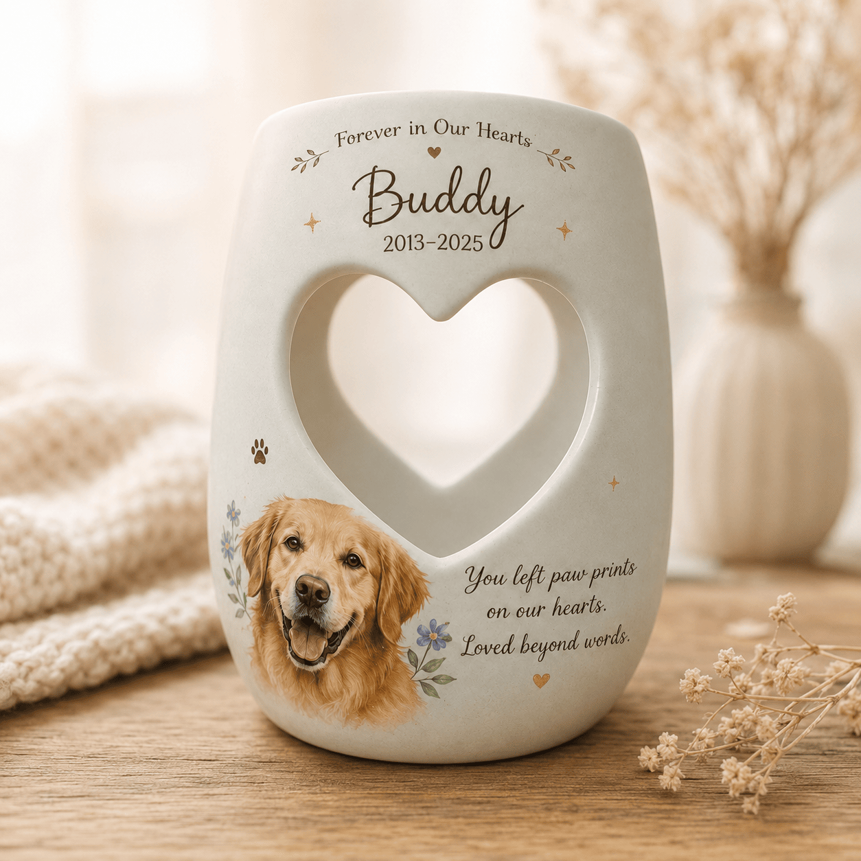 Personalized Dog Memorial Candle Holder – Custom Pet Portrait Ceramic Remembrance Gift