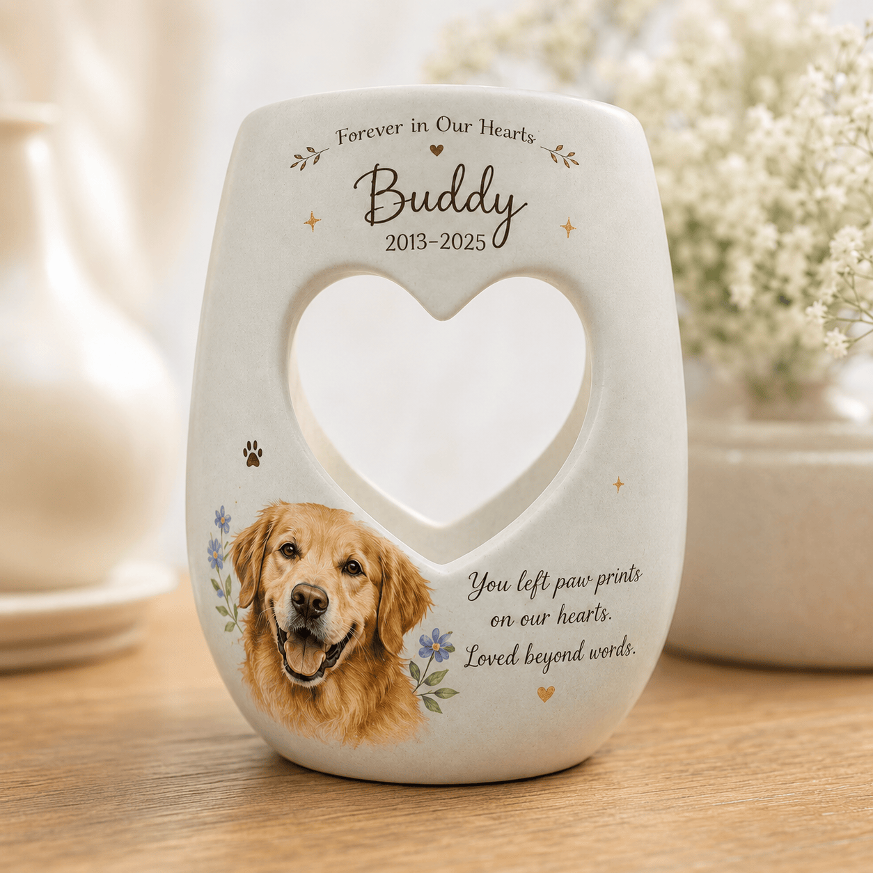 Personalized Dog Memorial Candle Holder – Custom Pet Portrait Ceramic Remembrance Gift