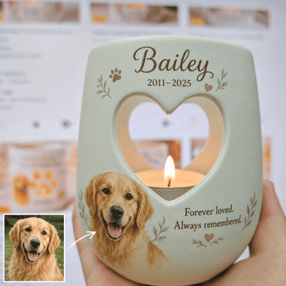 Custom Dog Memorial Candle Holder – Hand-Painted Pet Portrait Ceramic Keepsake Gift