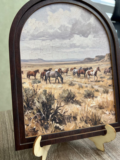 Mustang Herd Wall Art, Wild Horses Western Painting, Arched Wood Frame, Rustic Farmhouse Decor - Image 6