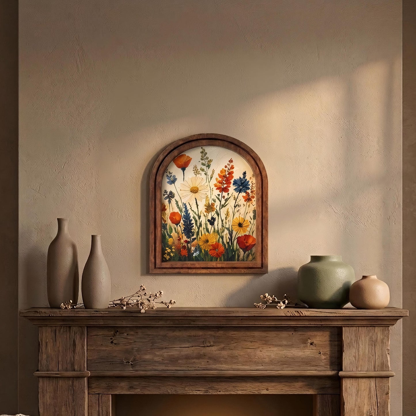 Vibrant Wildflower Meadow Wall Art, Colorful Botanical Garden Painting in Arched Wood Frame, Cottagecore Floral Decor, Nature Lover Gift - Image 4