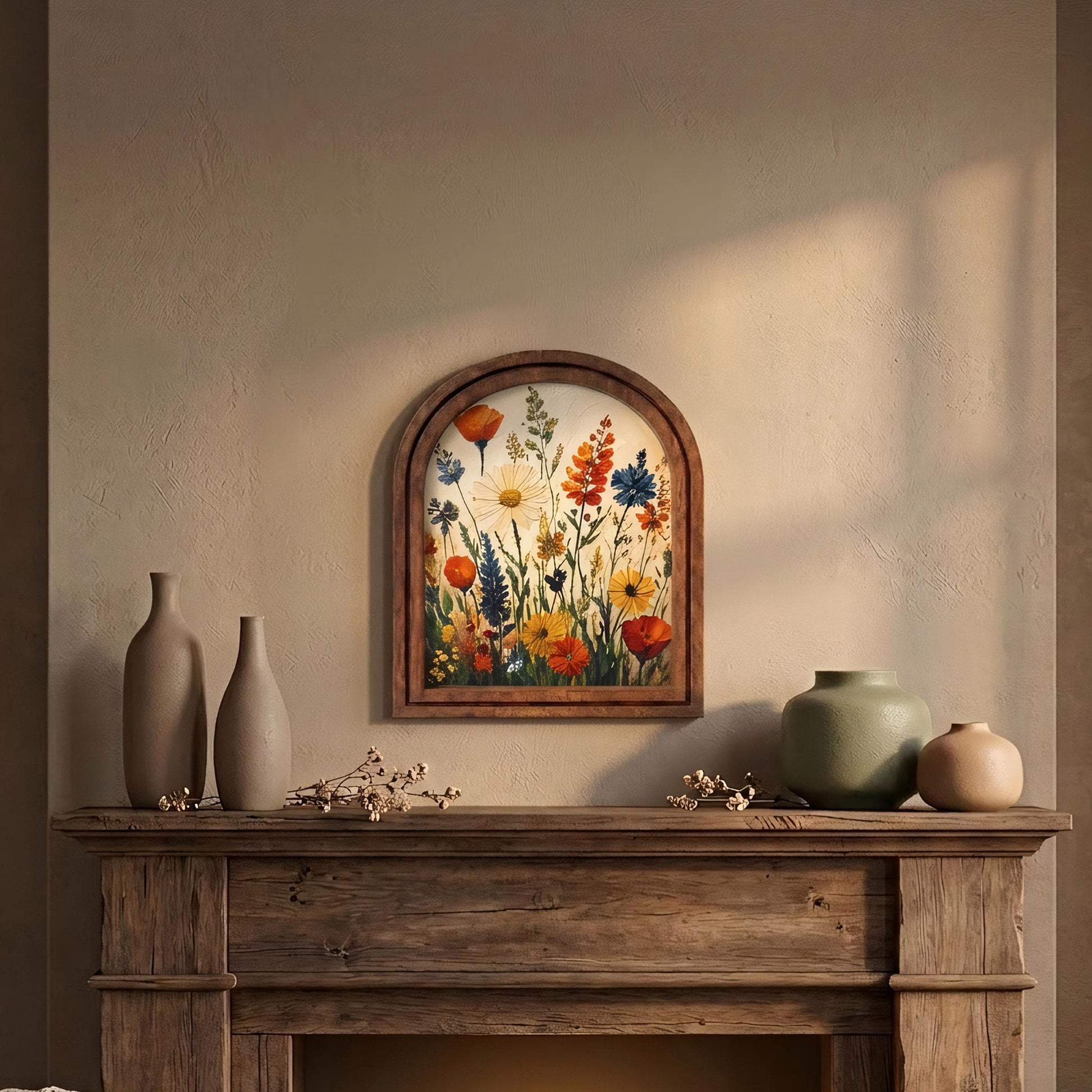 Vibrant Wildflower Meadow Wall Art, Colorful Botanical Garden Painting in Arched Wood Frame, Cottagecore Floral Decor, Nature Lover Gift - Image 4