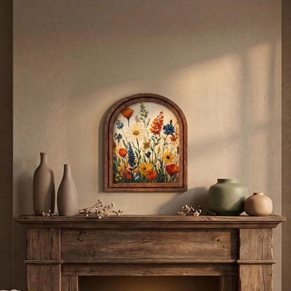 Vibrant Wildflower Meadow Wall Art, Colorful Botanical Garden Painting in Arched Wood Frame, Cottagecore Floral Decor, Nature Lover Gift - Image 4