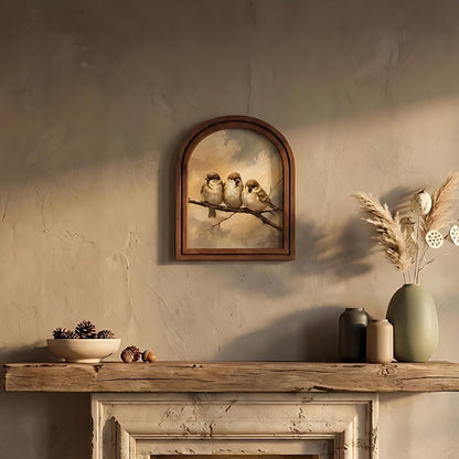 Charming Sparrow Family Wall Art, Adorable Bird Trio Painting in Arched Wood Frame, Rustic Cottage Decor, Nature Lover Gift - Image 5