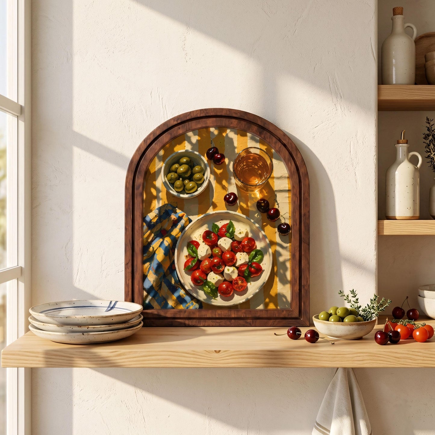Rustic Italian Table Wall Art, Fresh Caprese Salad and Olive Still Life in Arched Wood Frame, Tuscan Farmhouse Kitchen Decor, Chef Gift - Image 7