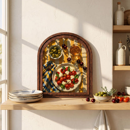 Rustic Italian Table Wall Art, Fresh Caprese Salad and Olive Still Life in Arched Wood Frame, Tuscan Farmhouse Kitchen Decor, Chef Gift - Image 7