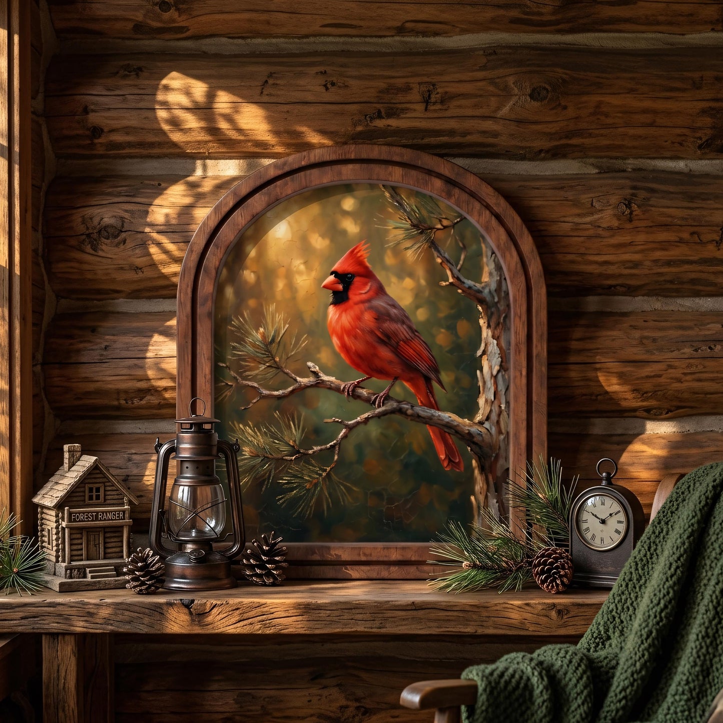 Red Cardinal Wall Art, Woodland Bird Painting, Arched Wood Frame Picture, Rustic Cabin Decor, Nature Lover Gift, Memorial Bird Keepsake - Image 6