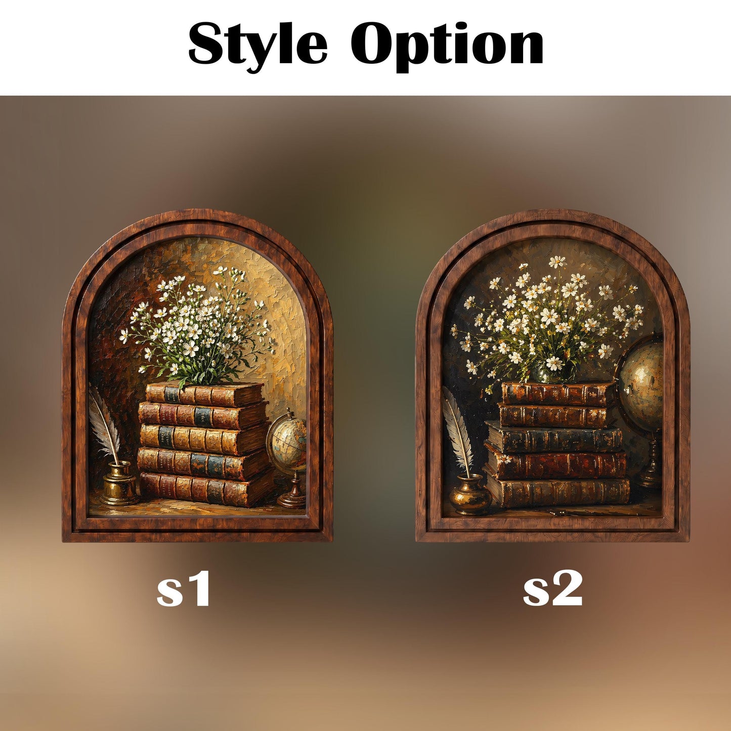 Vintage Book Stack Wall Art, Antique Library Decor, Arched Wood Frame Picture, Literary Cottagecore Artwork, Book Lover Gift, Home Decor - Image 4