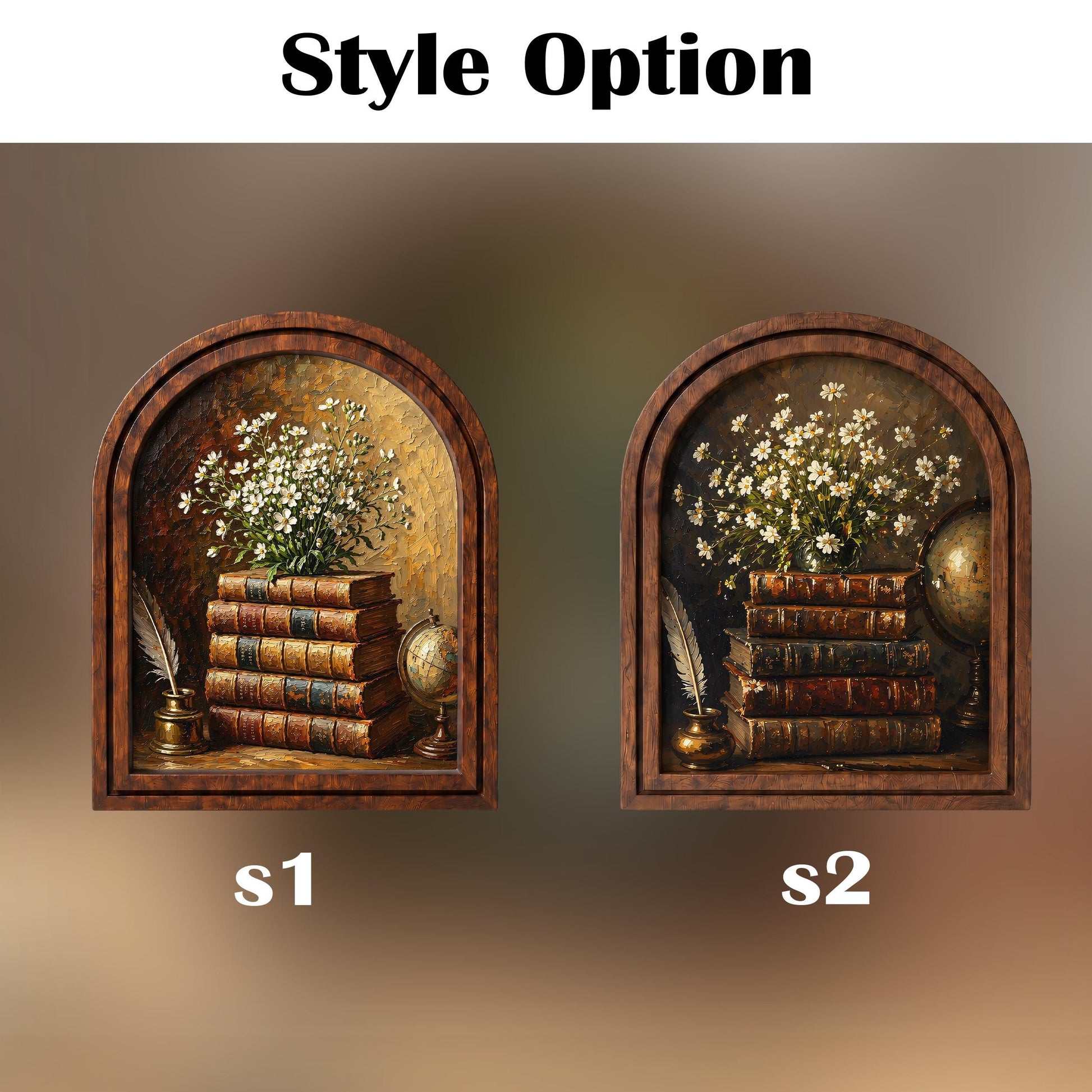 Vintage Book Stack Wall Art, Antique Library Decor, Arched Wood Frame Picture, Literary Cottagecore Artwork, Book Lover Gift, Home Decor - Image 4