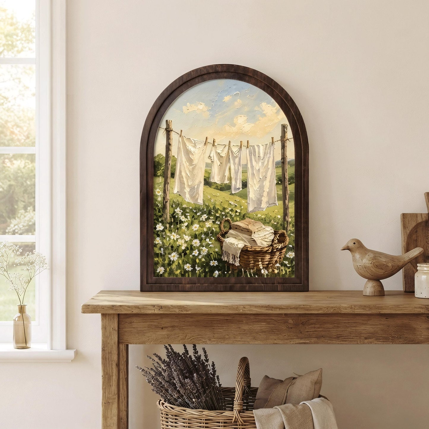 Rustic Laundry Room Wall Art in Arched Wood Frame, Cottage Clothesline Landscape Painting, Farmhouse Decor, Vintage Country Home Gift - Image 8