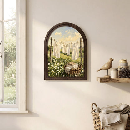 Rustic Laundry Room Wall Art in Arched Wood Frame, Cottage Clothesline Landscape Painting, Farmhouse Decor, Vintage Country Home Gift - Image 7