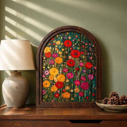 Vibrant Wildflower Meadow Wall Art, Arched Wood Frame, Floral Abstract Painting, Garden Decor, Cottagecore Home Accent, Flower Lover Gift - Image 2