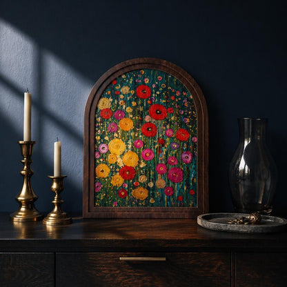 Vibrant Wildflower Meadow Wall Art, Arched Wood Frame, Floral Abstract Painting, Garden Decor, Cottagecore Home Accent, Flower Lover Gift - Image 6