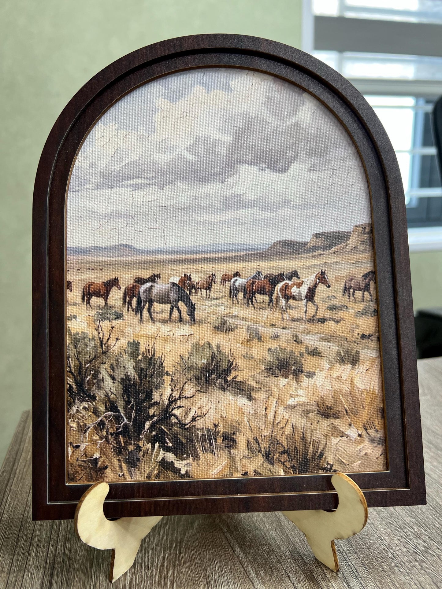 Mustang Herd Wall Art, Wild Horses Western Painting, Arched Wood Frame, Rustic Farmhouse Decor - Image 5