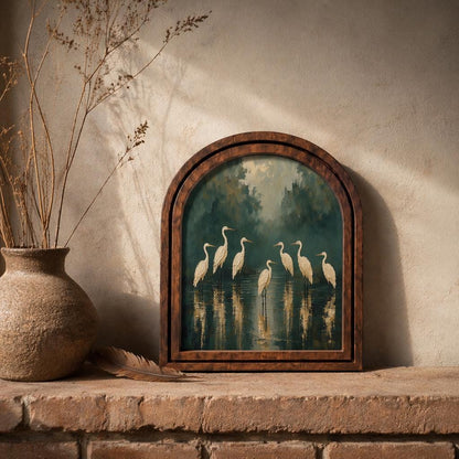 Elegant White Heron Wall Art, Serene Wetland Bird Painting in Arched Wood Frame, Nature-Inspired Coastal Decor, Tranquil Home Accent - Image 4