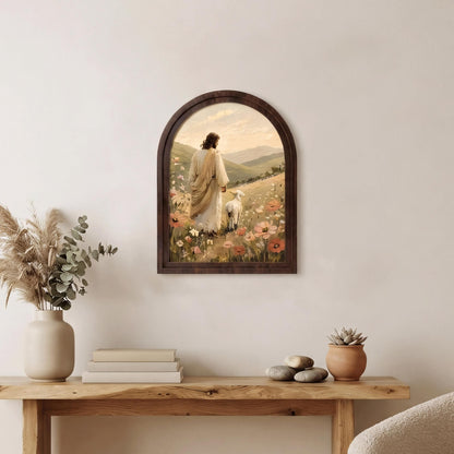 Jesus the Good Shepherd Wall Art, Christ with Lamb Landscape Painting, Arched Wood Frame, Christian Home Decor, Faith Inspired Gift - Image 7