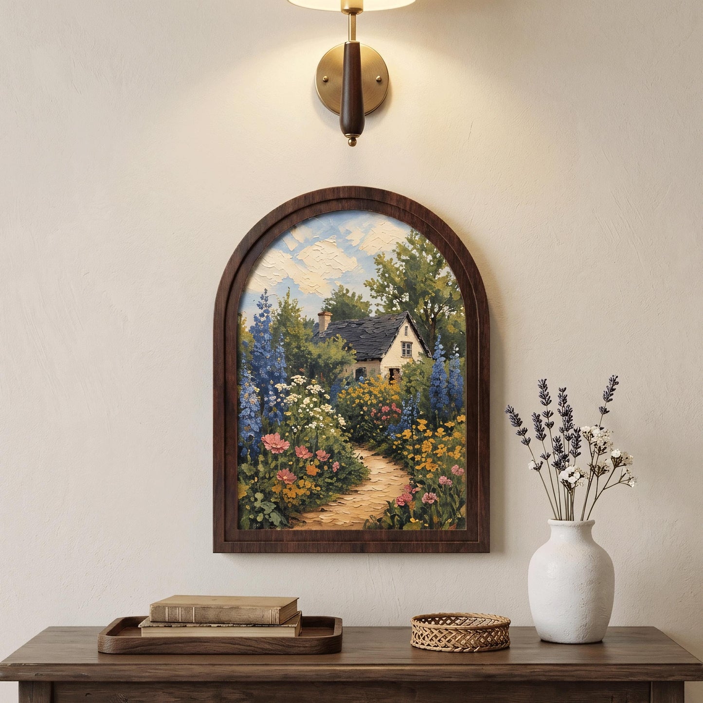 English Cottage Garden Wall Art, Arched Wooden Frame, Wildflower Landscape Print, Charming Country Cottage Decor, Botanical Farmhouse Gift - Image 4