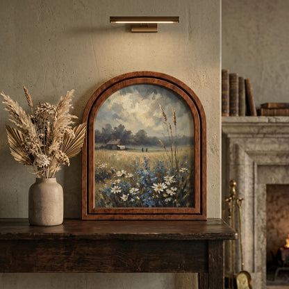 Serene Wildflower Meadow Wall Art, Rustic Countryside Landscape Painting in Arched Wood Frame, Country Home Decor, Nature Lover Gift - Image 3