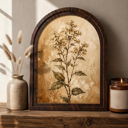 Neutral Floral Wall Art, Arched Wooden Frame, Vintage Wildflower Botanical Print, Rustic Farmhouse Decor, French Country Home Gift - Image 1