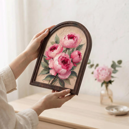 Blush Peony Bouquet Wall Art, Soft Pink Floral Painting in Arched Wood Frame, Vintage Garden Decor, Feminine Bedroom Artwork, Home Accent - Image 5