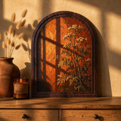 Golden Hour Botanical Wall Art with Arched Wood Frame: White Wildflowers & Warm Window Light, Vintage Cottagecore Decor - Image 2