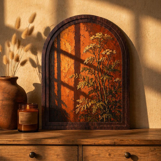 Golden Hour Botanical Wall Art with Arched Wood Frame: White Wildflowers & Warm Window Light, Vintage Cottagecore Decor - Image 2
