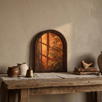 Golden Hour Botanical Wall Art with Arched Wood Frame: White Wildflowers & Warm Window Light, Vintage Cottagecore Decor - Image 4