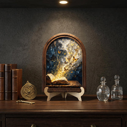 Magical Book & Golden Butterflies Wall Art in Arched Wood Frame: Enchanted Fantasy Canvas, Book Lover Gift - Image 4