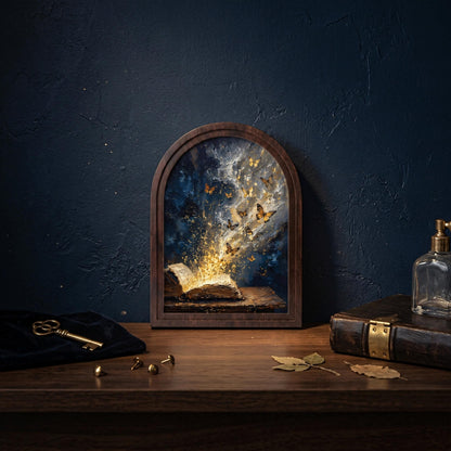 Magical Book & Golden Butterflies Wall Art in Arched Wood Frame: Enchanted Fantasy Canvas, Book Lover Gift - Image 6