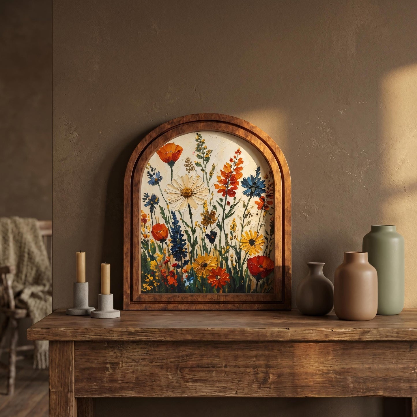 Vibrant Wildflower Meadow Wall Art, Colorful Botanical Garden Painting in Arched Wood Frame, Cottagecore Floral Decor, Nature Lover Gift - Image 6