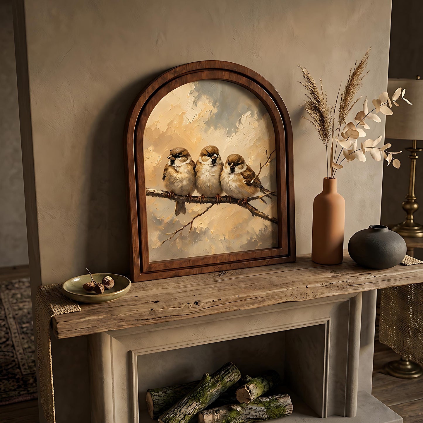 Charming Sparrow Family Wall Art, Adorable Bird Trio Painting in Arched Wood Frame, Rustic Cottage Decor, Nature Lover Gift - Image 9