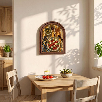 Rustic Italian Table Wall Art, Fresh Caprese Salad and Olive Still Life in Arched Wood Frame, Tuscan Farmhouse Kitchen Decor, Chef Gift - Image 5