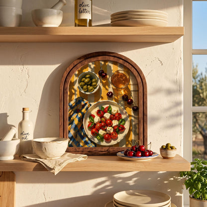 Rustic Italian Table Wall Art, Fresh Caprese Salad and Olive Still Life in Arched Wood Frame, Tuscan Farmhouse Kitchen Decor, Chef Gift - Image 6