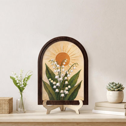 Lily of the Valley Wall Art, Arched Wood Framed Canvas, Botanical Sun Floral Print, Cottagecore Farmhouse Decor, Vintage Nature Wall Hanging - Image 4