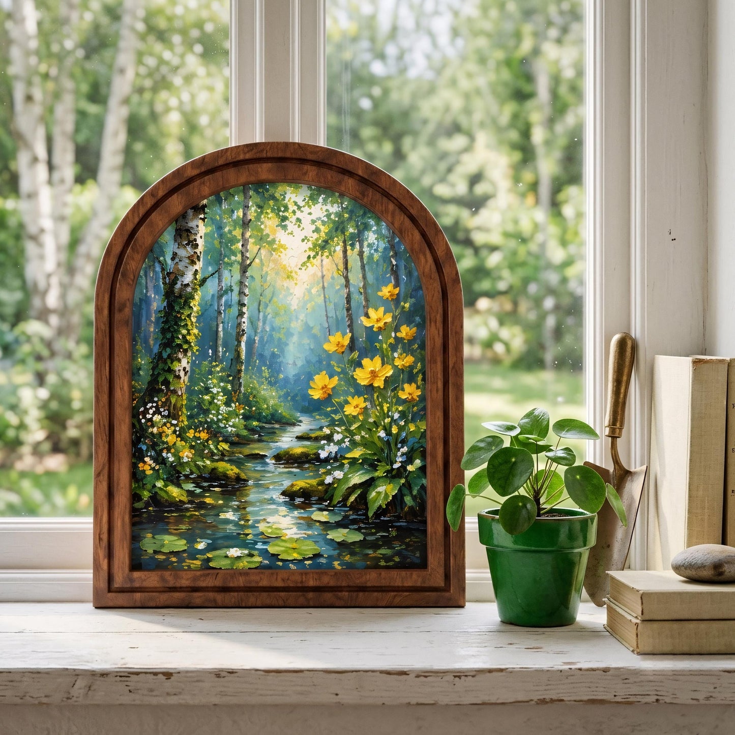 Forest Stream Wall Art, Woodland Wildflower Landscape, Arched Wood Frame Picture, Nature Inspired Decor, Cottagecore Housewarming Gift - Image 3