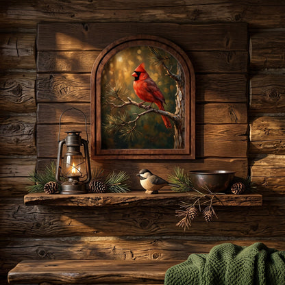 Red Cardinal Wall Art, Woodland Bird Painting, Arched Wood Frame Picture, Rustic Cabin Decor, Nature Lover Gift, Memorial Bird Keepsake - Image 5
