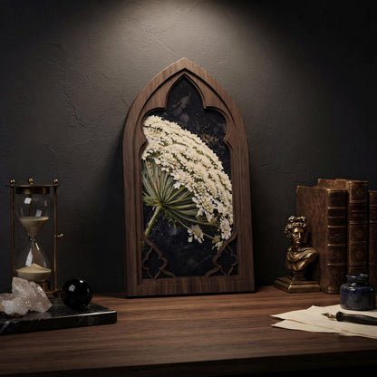 Queen Anne's Lace Wall Art, Gothic Window Wood Frame, Vintage Botanical Floral Painting, Cottagecore Decor, Nature Lover Gift - Image 4