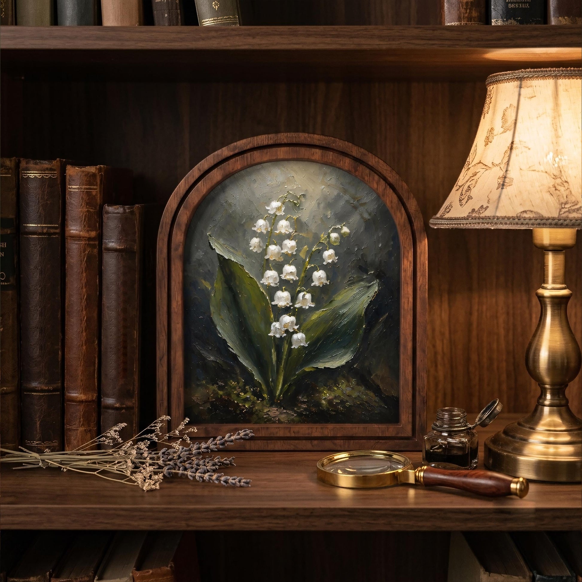 Botanical Lily of the Valley Wall Art, Wooden Arched Picture Frame, Antique Floral Cottagecore Decor, Garden Lover Gift, Housewarming Gift - Image 11