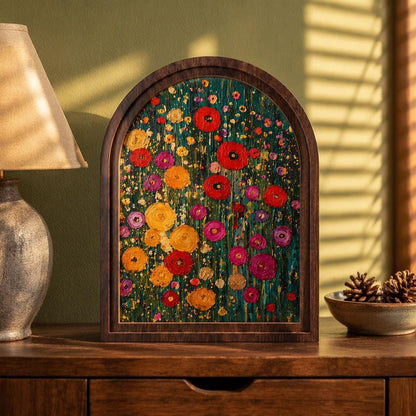 Vibrant Wildflower Meadow Wall Art, Arched Wood Frame, Floral Abstract Painting, Garden Decor, Cottagecore Home Accent, Flower Lover Gift - Image 3