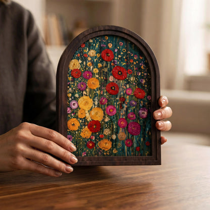 Vibrant Wildflower Meadow Wall Art, Arched Wood Frame, Floral Abstract Painting, Garden Decor, Cottagecore Home Accent, Flower Lover Gift - Image 4