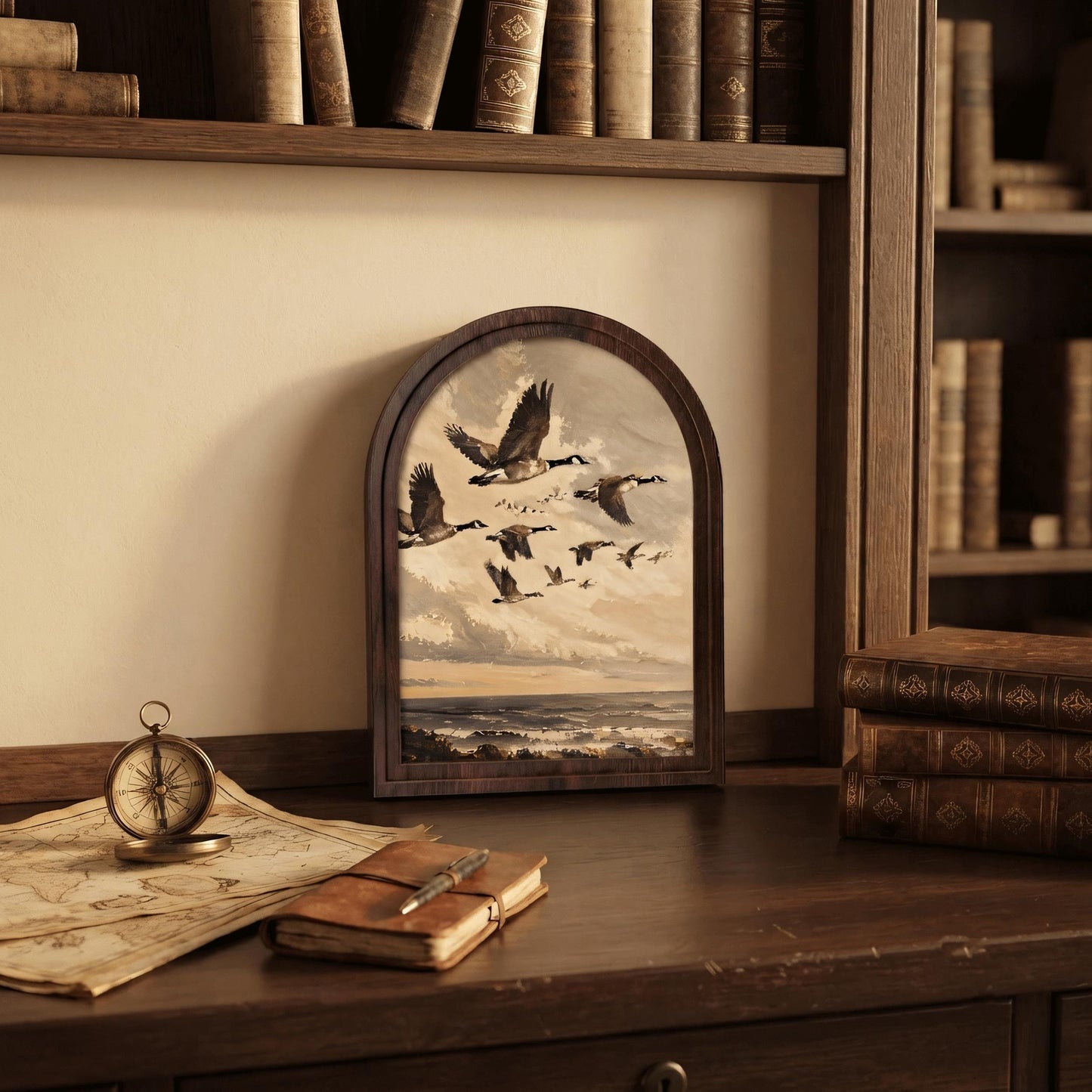 Canada Goose Wall Art, Coastal Seascape Bird Painting, Arched Wood Frame Decor, Nature Wildlife Artwork, Cabin Home Gift - Image 4