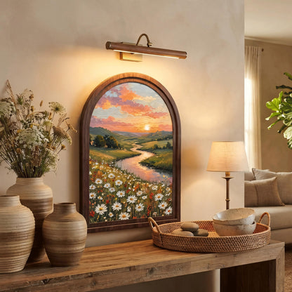 Serene Wildflower Meadow Wall Art in Arched Wood Frame, Sunset River Landscape Painting, Cottagecore Nature Decor, Farmhouse Wall Gift - Image 8